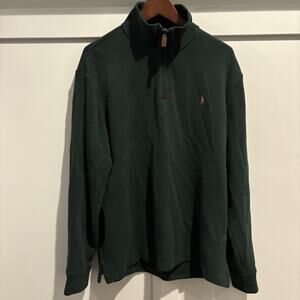Polo Ralph Lauren Sweater Mens Large Green 1/4 Quarter Zip Mock Neck Flesh Pony